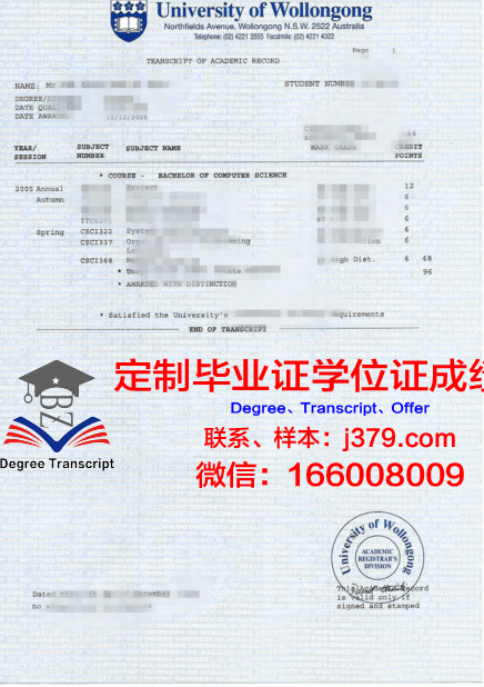 卧龙岗大学硕士（研究生）毕业证 University of Wollongong diploma